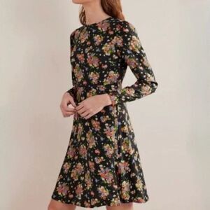 Boden Women's Wild Cluster Crew Neck Fit-And-Flare Floral Dress Sz 8R Mini Black